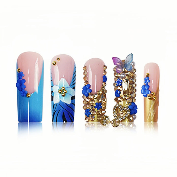 Artistic Floral Embellished Press-On Nail Extensions Bowlift