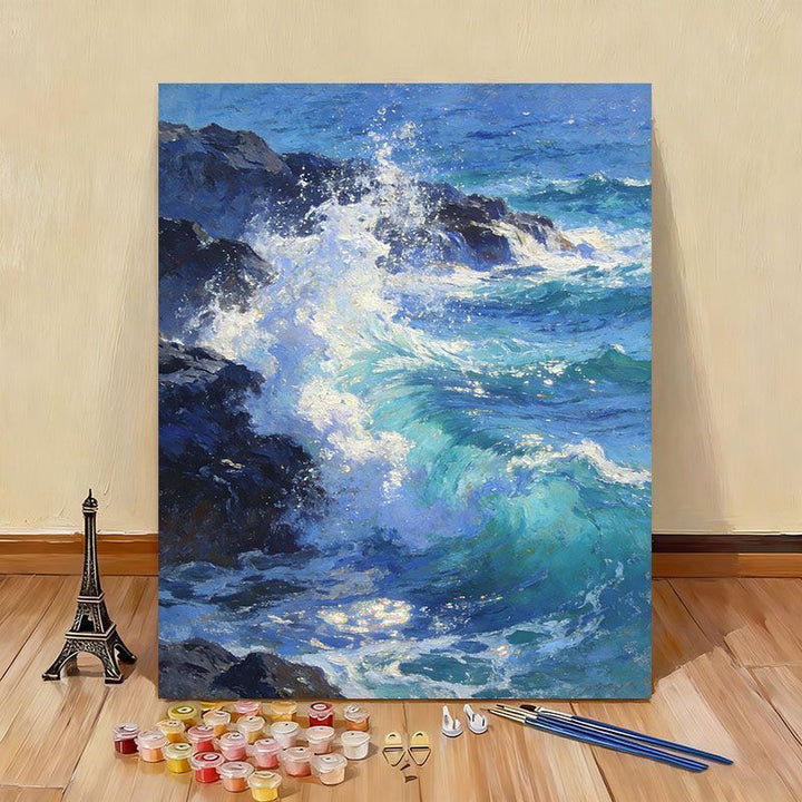 Ocean Wave Landscape Paint by Numbers Canvas Art Kit Bowlift
