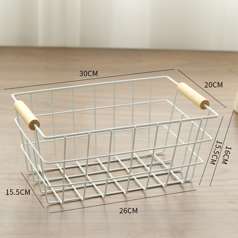 Unisex Wire Storage Basket with Ergonomic Wooden Handles Bowlift