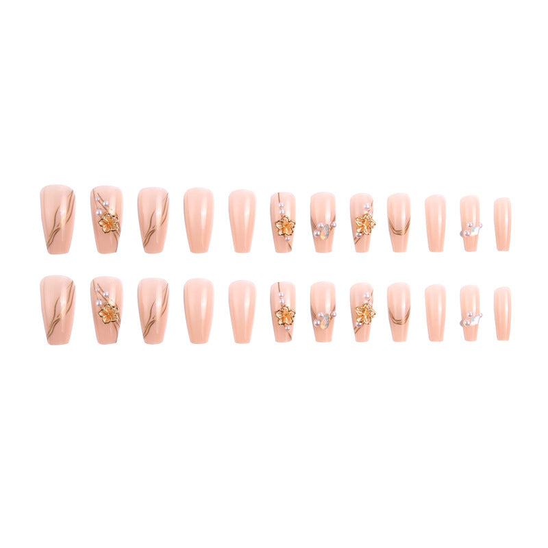 Artificial nail set with elegant floral and luxurious decorations Bowlift