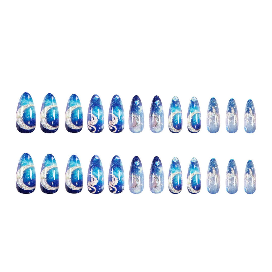 Elegant and creative stiletto artificial nails with glittering star design Bowlift