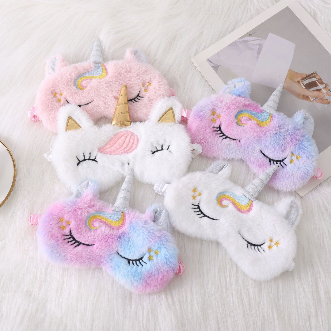 Ladies nan cozy unicorn sleep mask with embroidered eyelashes, soft plush and elastic ruffled ribbon Bowlift