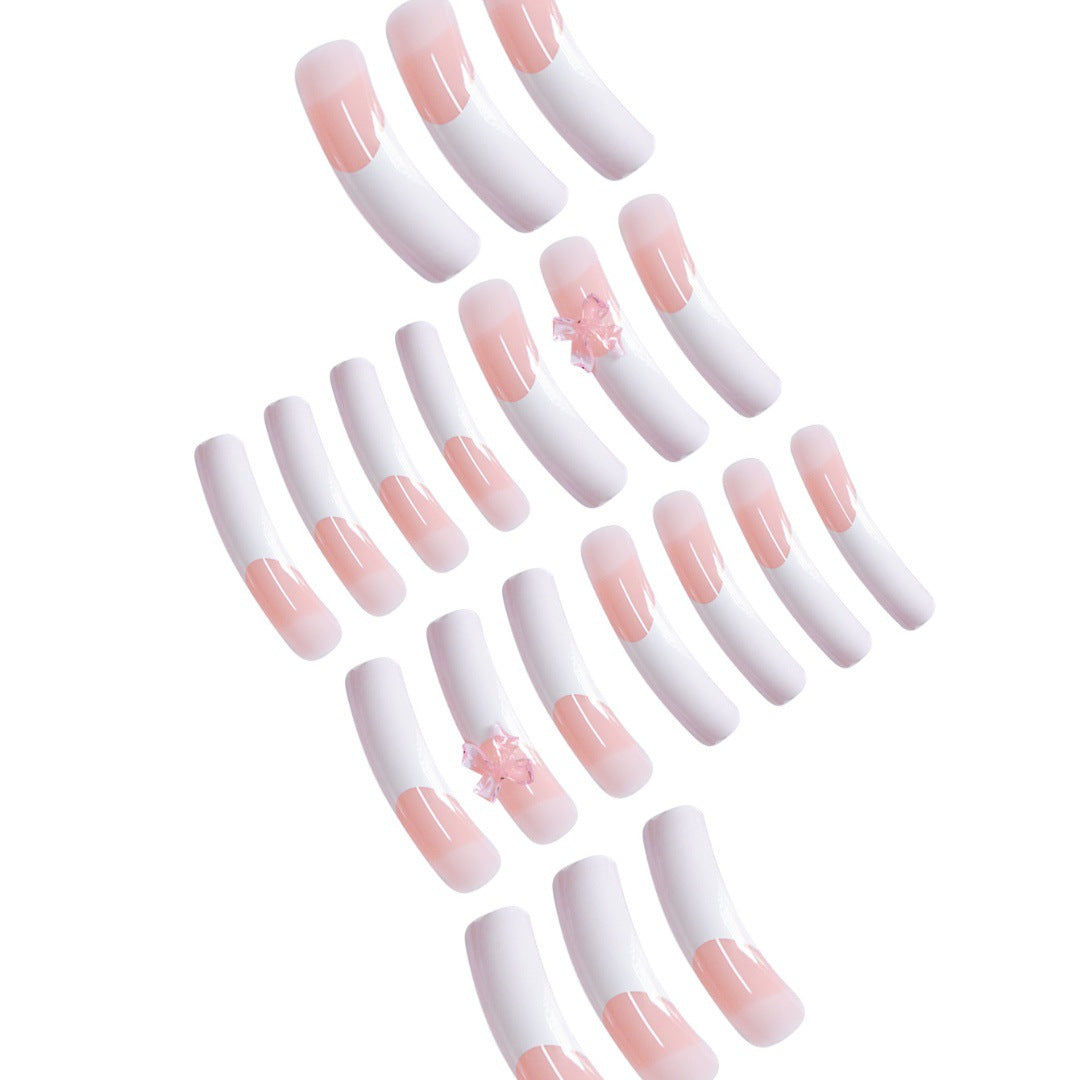 Stylish Acrylic Press-On Nail Extensions with Decorative Bow Bowlift
