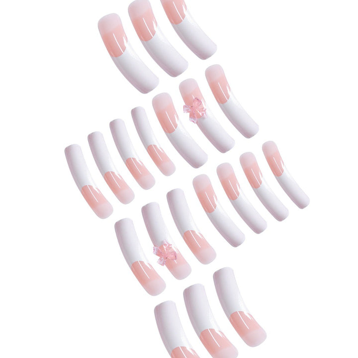 Stylish Acrylic Press-On Nail Extensions with Decorative Bow Bowlift