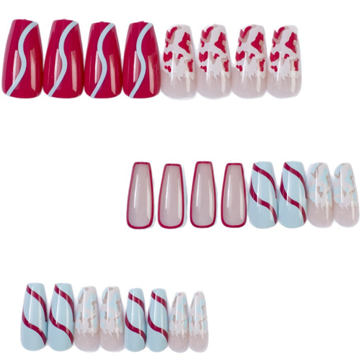 Artificial nails with modern wave pattern and heart accents Bowlift