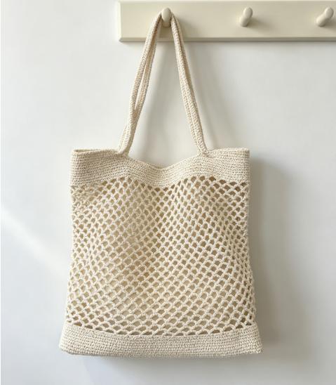 Macrame Tote Bag with Modern Mesh Design Bowlift