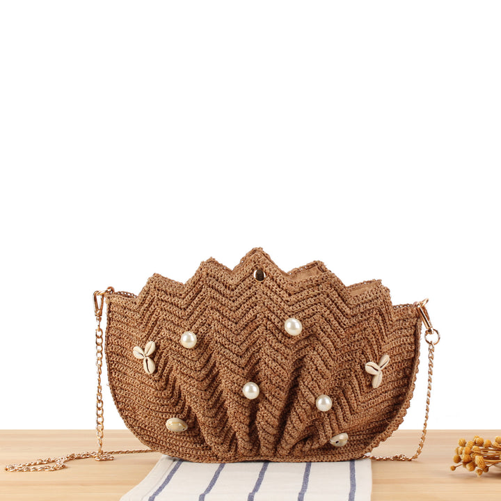 Elegant Clutch Made of Hand-Woven Material with Unique Wave Pattern Bowlift