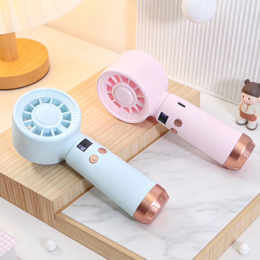 Cooling portable rechargeable bladeless handheld fan with LED speed display and USB charging Bowlift