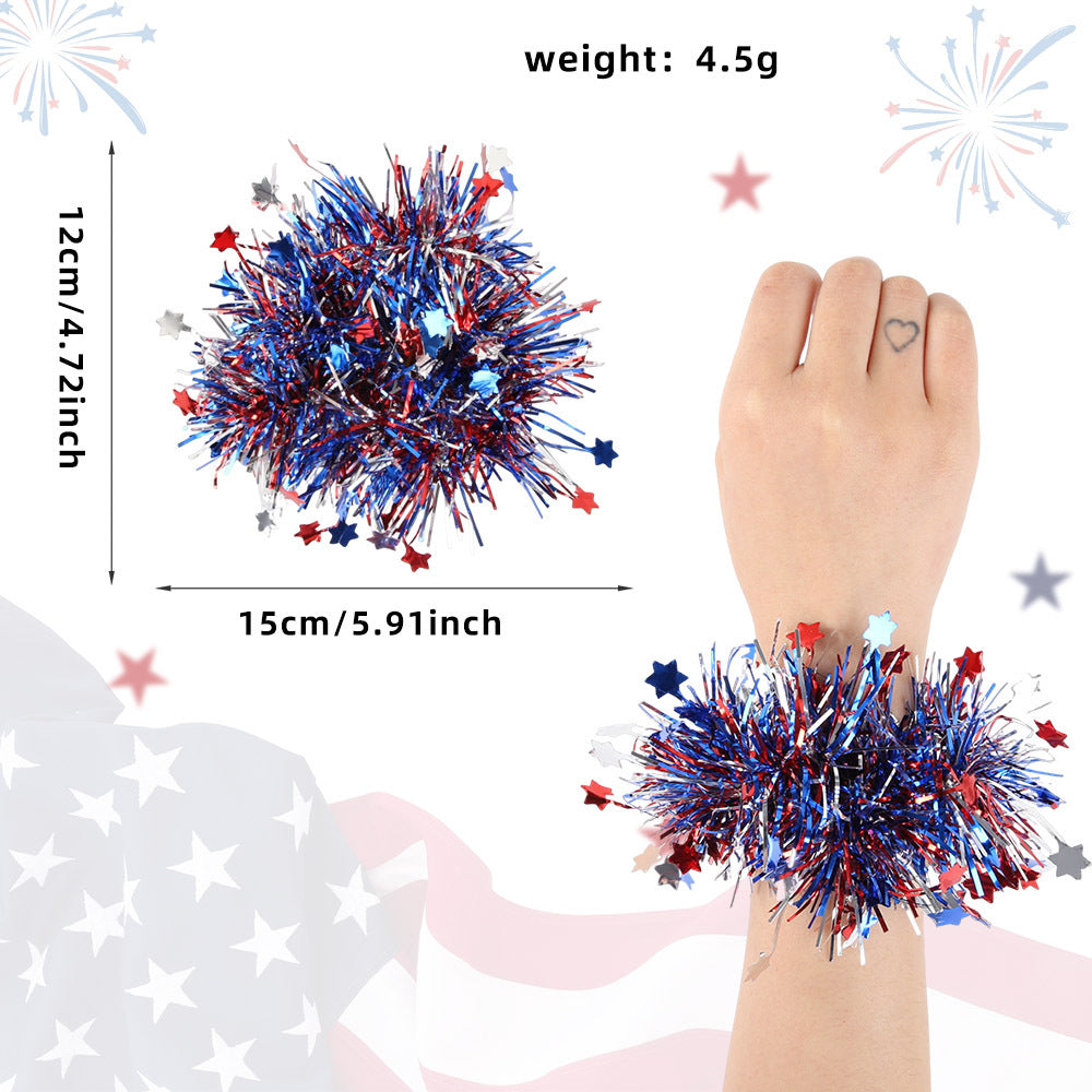 Unisex nan Pompom bracelet made of metallic tinsel with elastic insert for party and cheerleading Bowlift