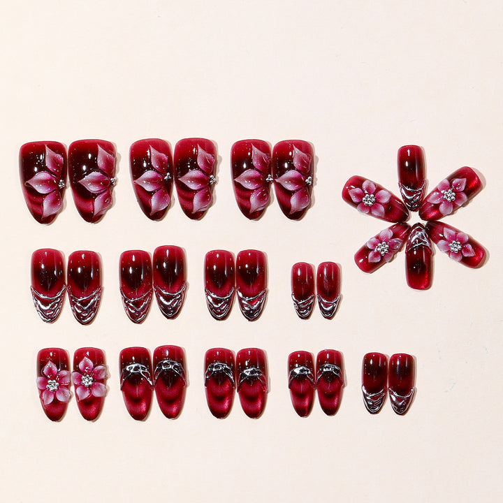 3D Floral Accent Stiletto Nail Art Extensions Bowlift