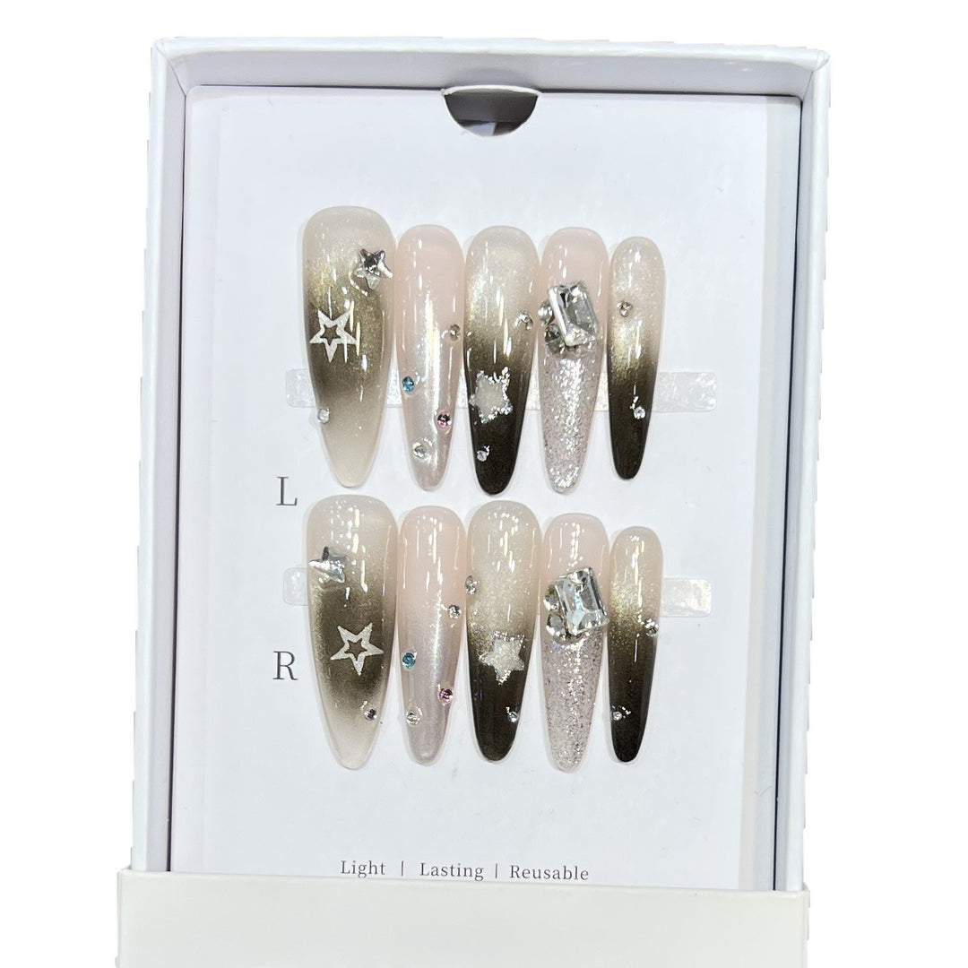 Artistic Stiletto Press-On Nail Set with Decorative Rhinestones Bowlift
