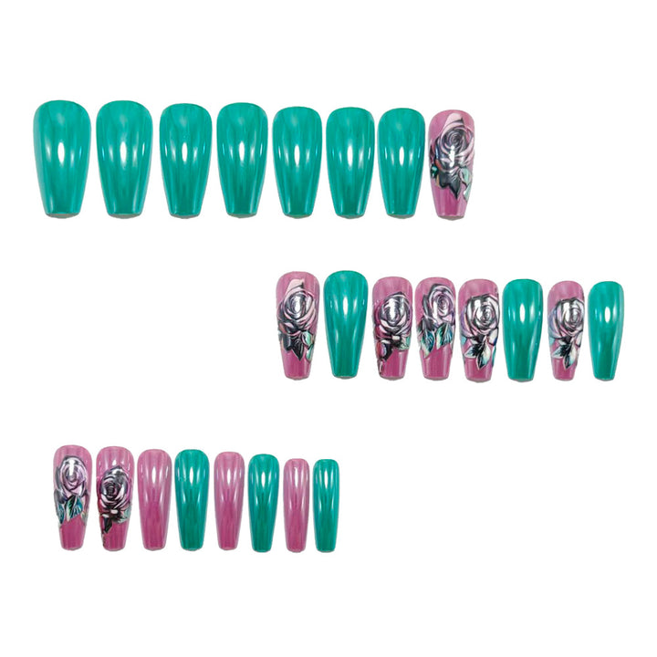 Artificial nails with rose design and high-gloss finish Bowlift