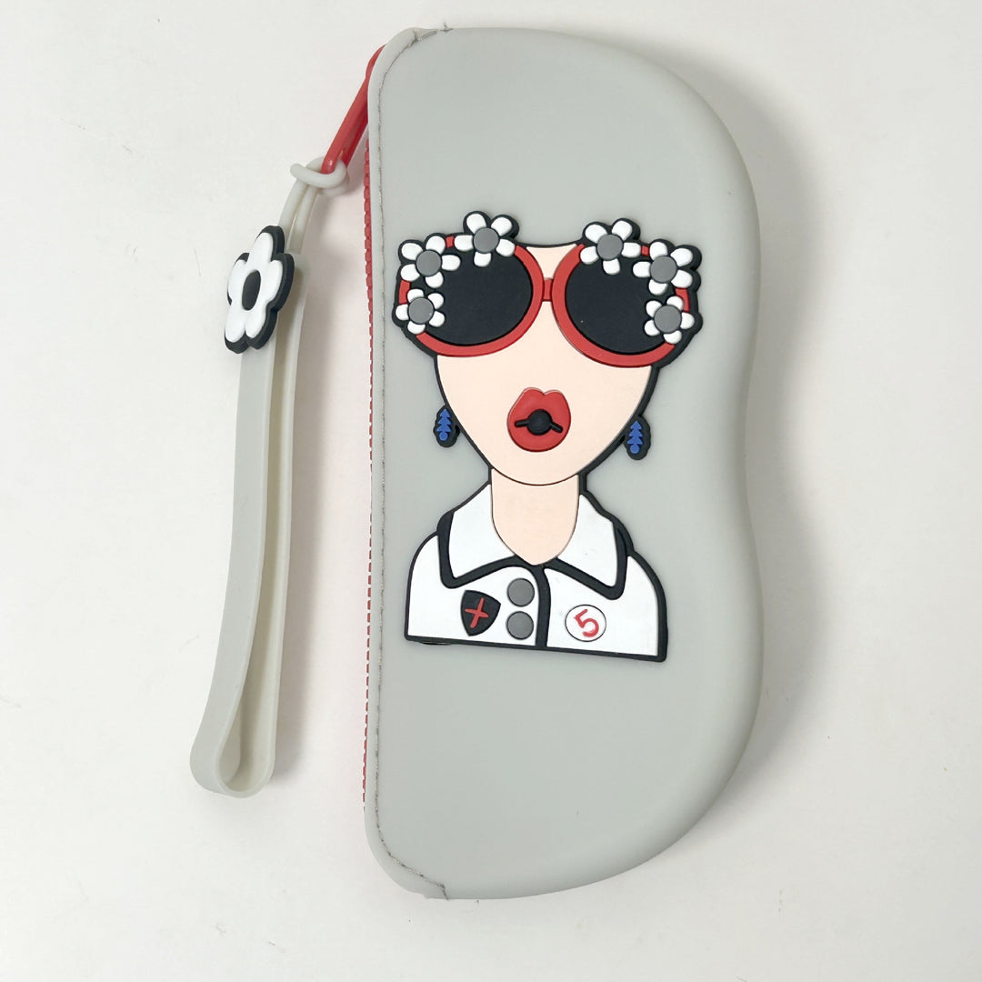 Molded silicone protective sunglasses case with paracord wrist strap and 3D floral eyewear applique Bowlift