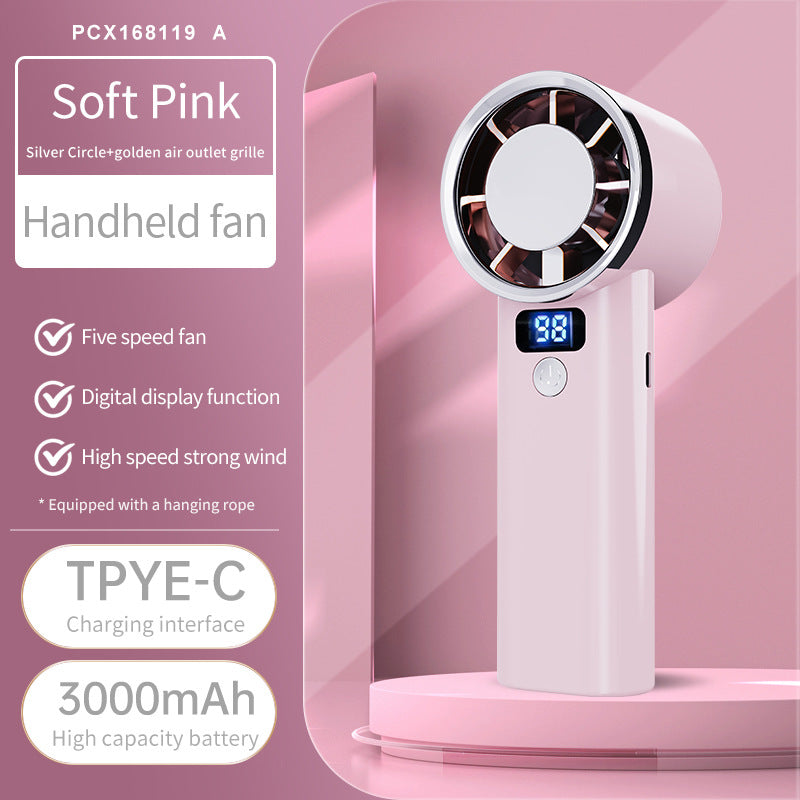 Ladies portable hand fan with digital display and five speed settings Bowlift