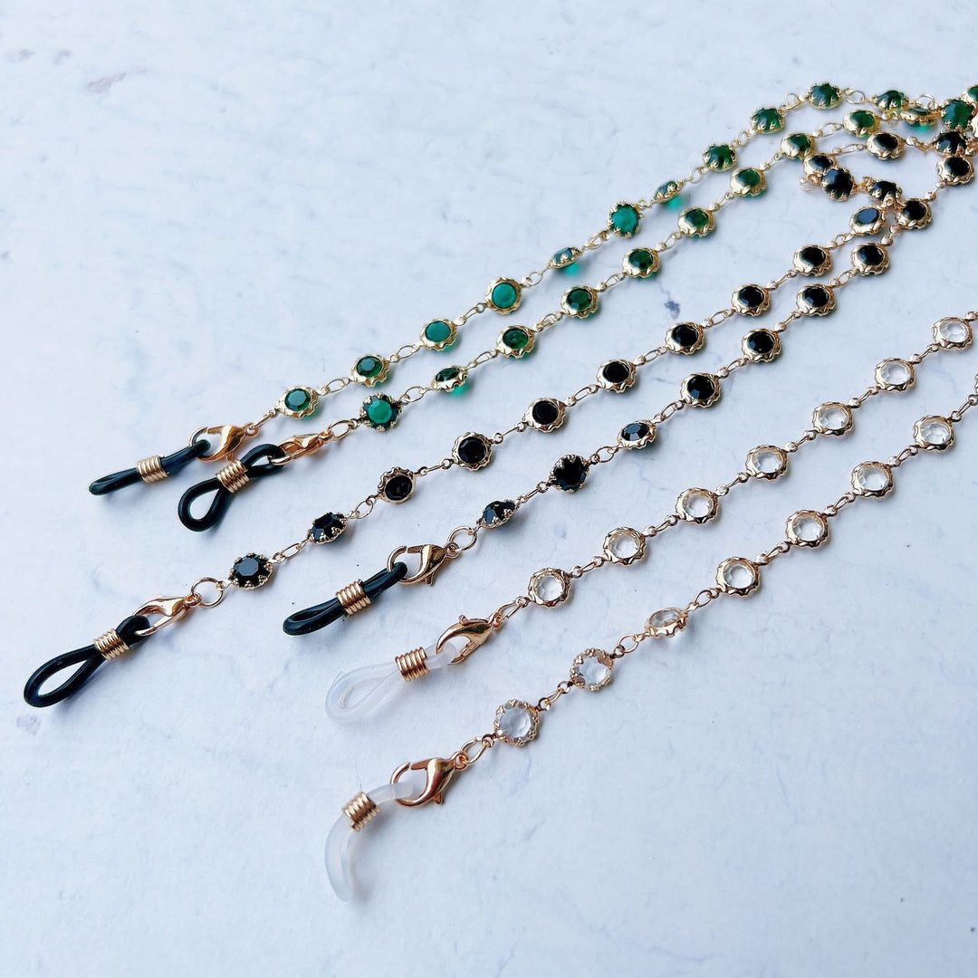 Elegant Black Gemstone Eyewear Chain Bowlift