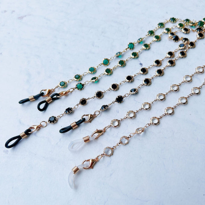 Elegant Black Gemstone Eyewear Chain Bowlift