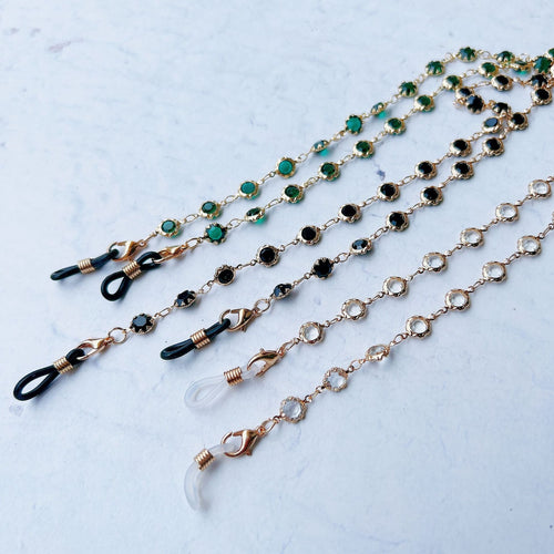 Elegant Black Gemstone Eyewear Chain Bowlift