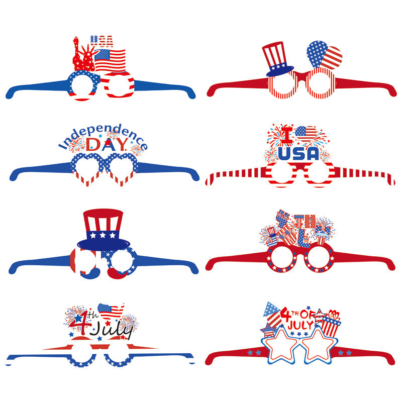 Unisex nan novelty patriotic party glasses assortment with themed foam toppers and mixed star and heart lens shapes Bowlift