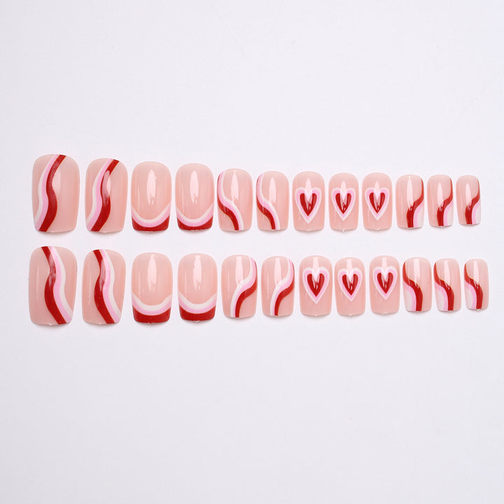 Stylish Heart-Embellished Press-On Nails Bowlift