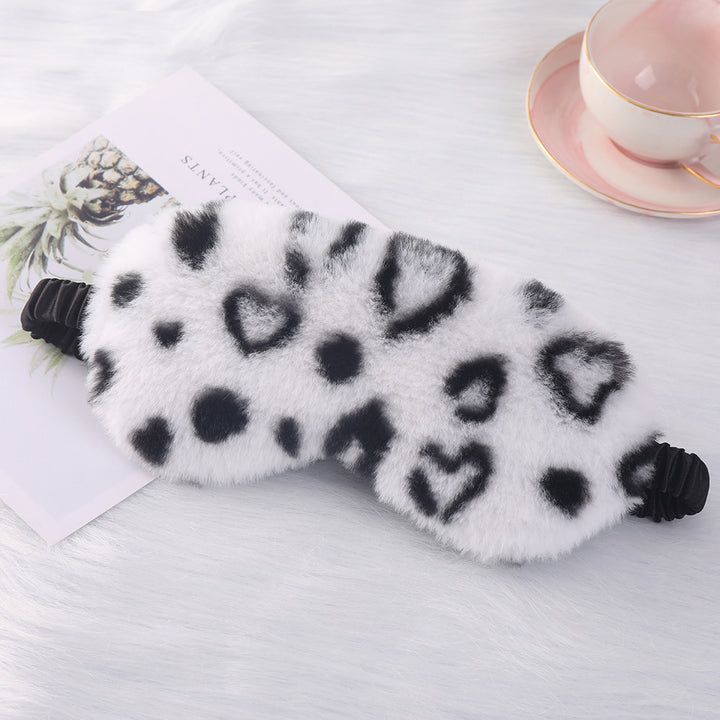Women's cuddly faux fur sleep mask with heart-embossed surface and gathered comfort band Bowlift