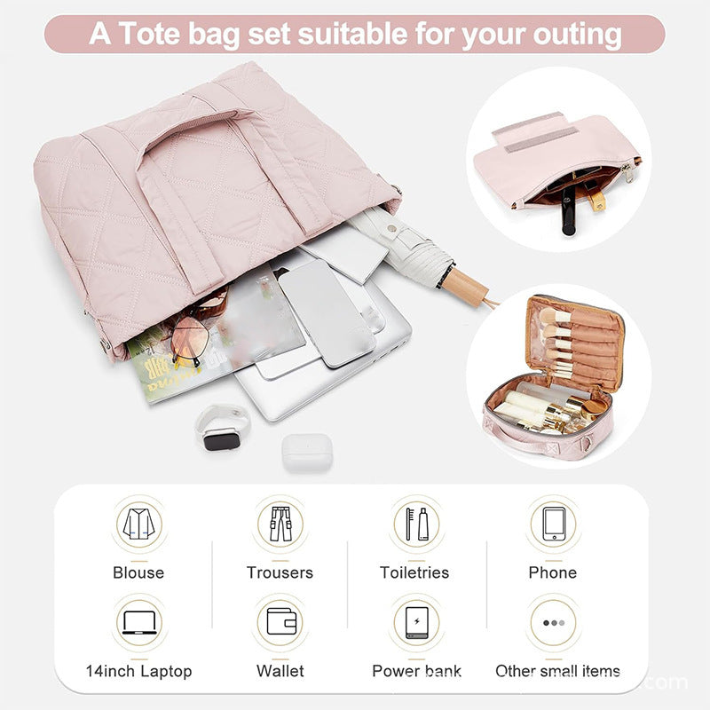 Elegant and Versatile Fabric Handbag with Detachable Cosmetic Bag Bowlift