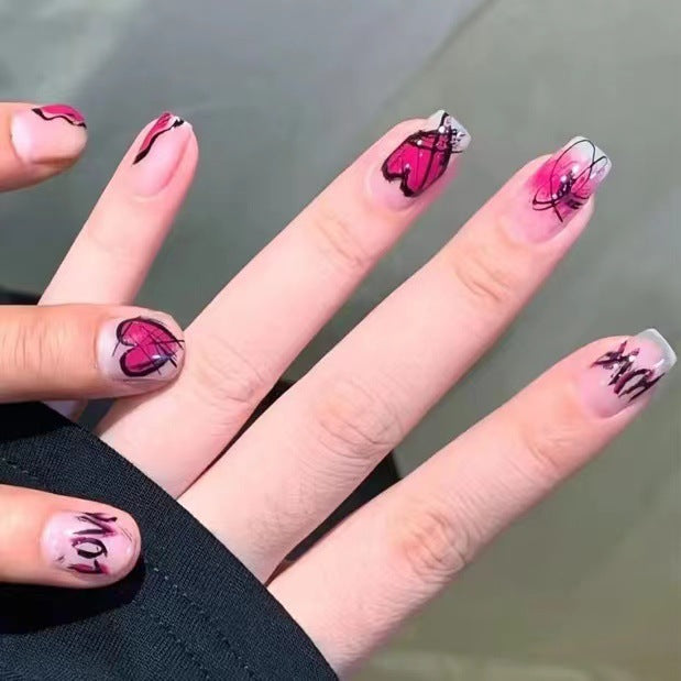 Creative Nail Art with Heart and Butterfly Design Bowlift