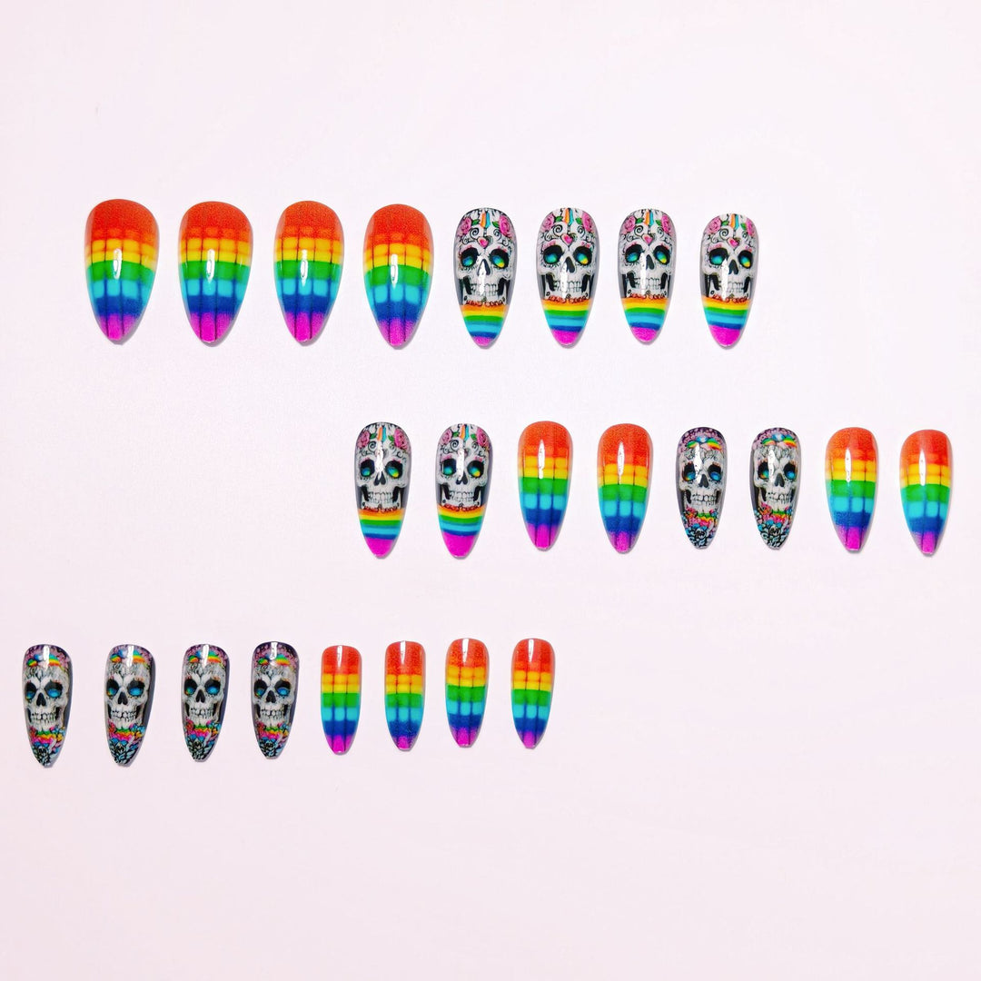 Creative artificial nails with skull design and rainbow colors Bowlift