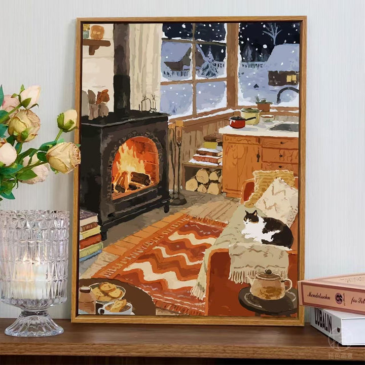 Cozy Fireplace Scene Wall Art Bowlift