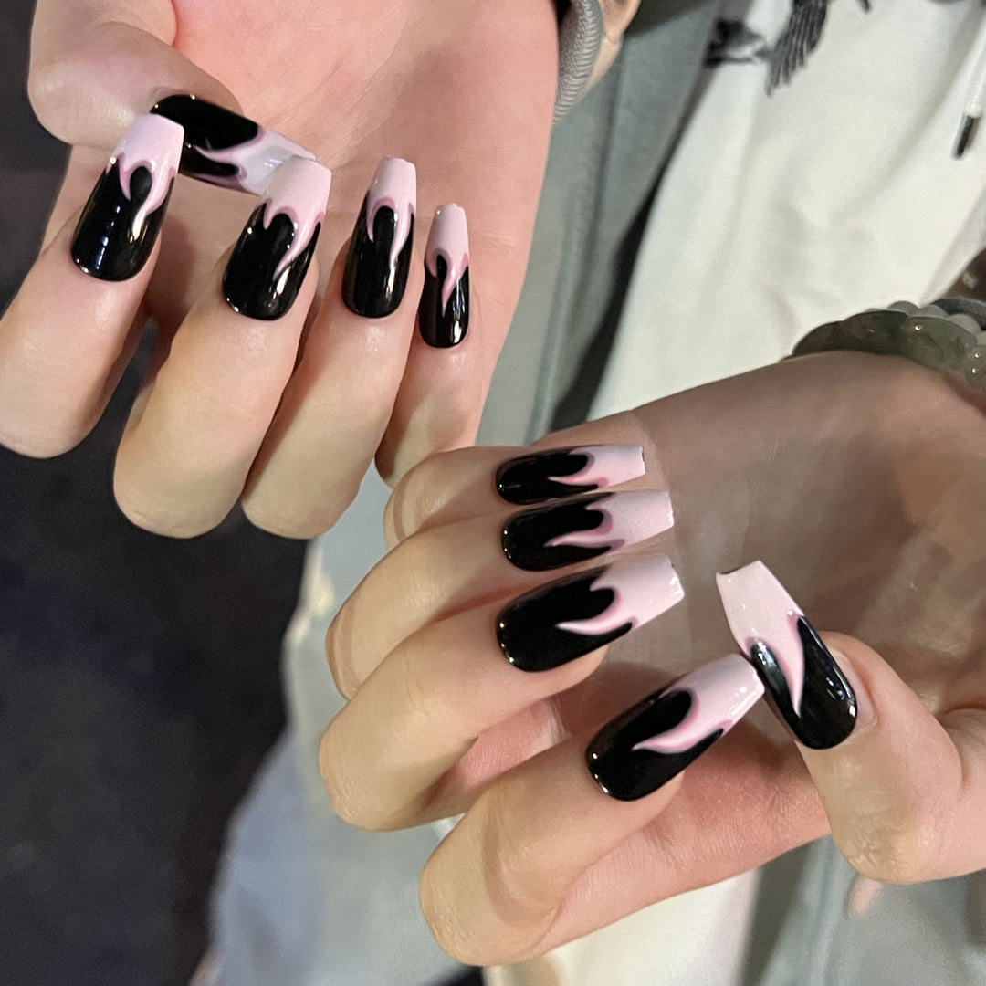 Artistic nail extensions with gradient and flame design Bowlift