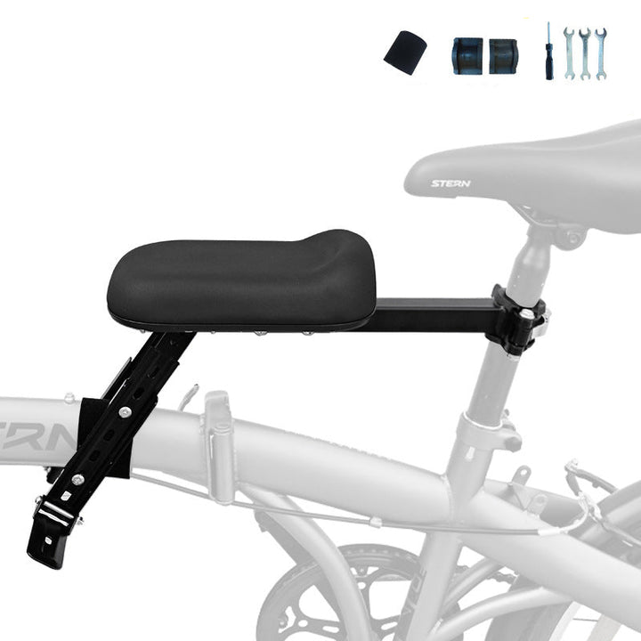 rear frame-mounted padded child bike seat with triple loop backrest and adjustable clamp Bowlift