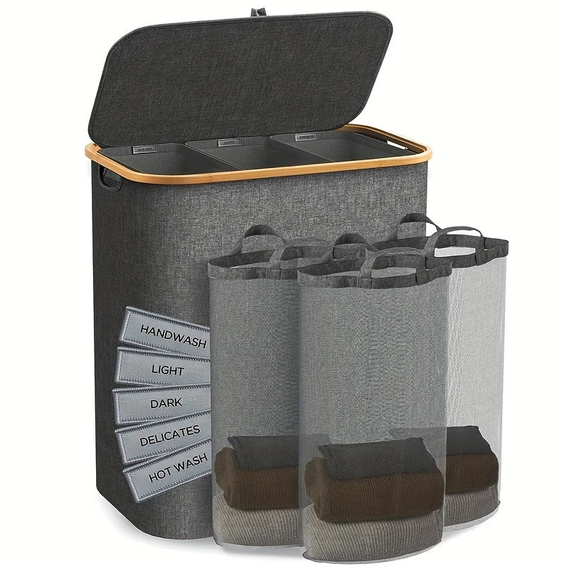 Laundry separation system with practical lid and compartments Bowlift