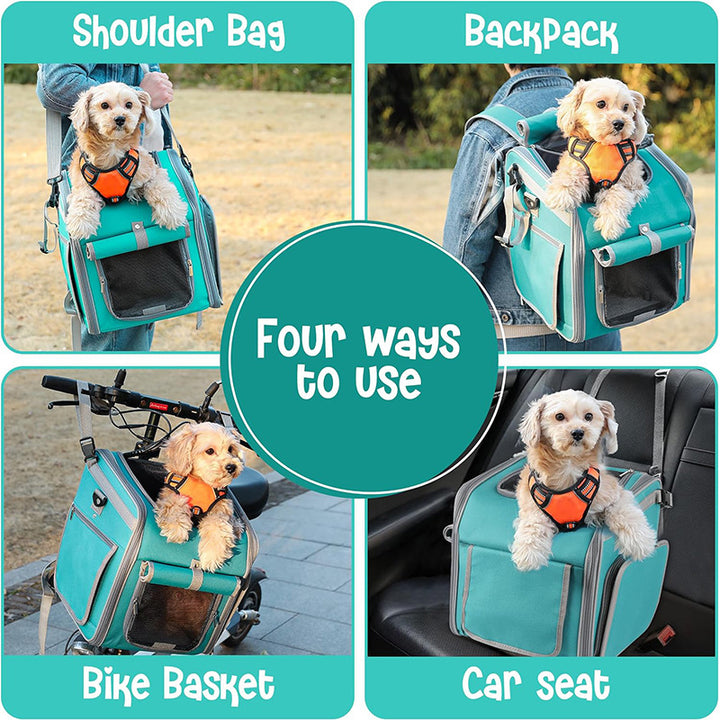 Front-Mount Convertible Bicycle Pet Carrier Backpack with Expandable Mesh Canopy and Padded Orthopedic Base Bowlift