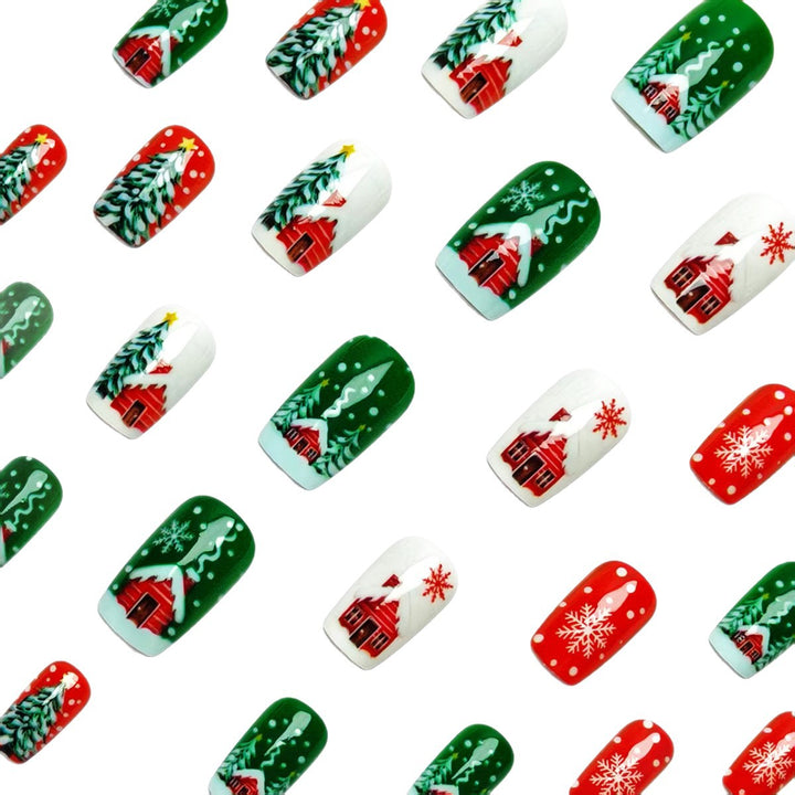 Artificial nails with winter chalet design Bowlift