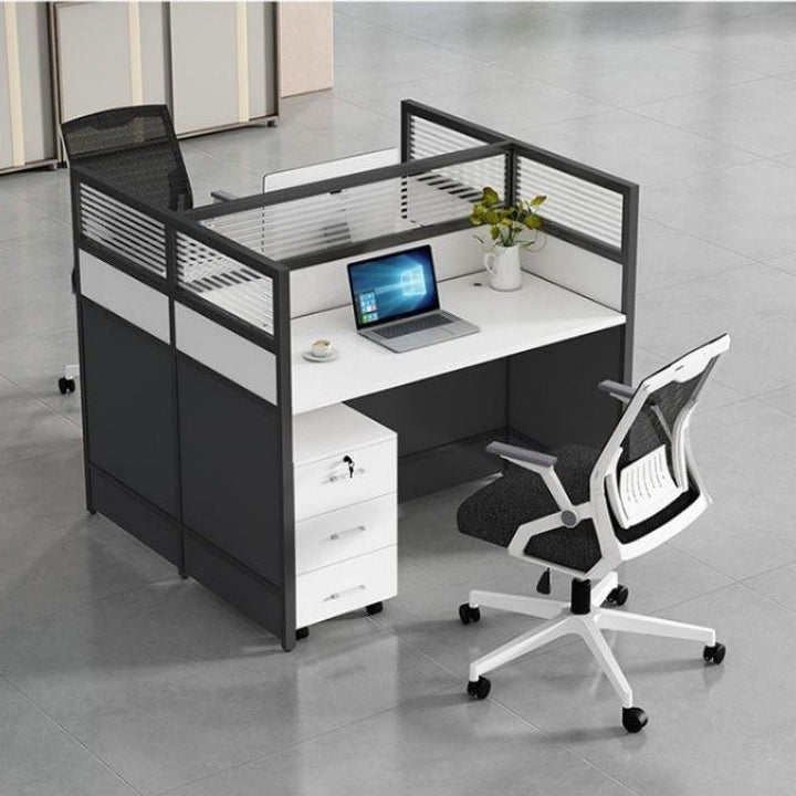 Workplace with partition and storage Bowlift
