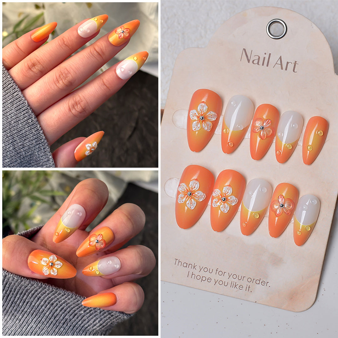 Floral-Decorated Press-On Nail Set Bowlift