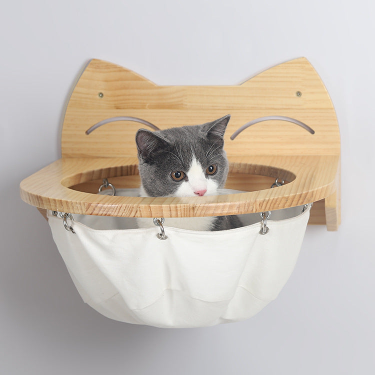 Hanging wooden cat basket Bowlift