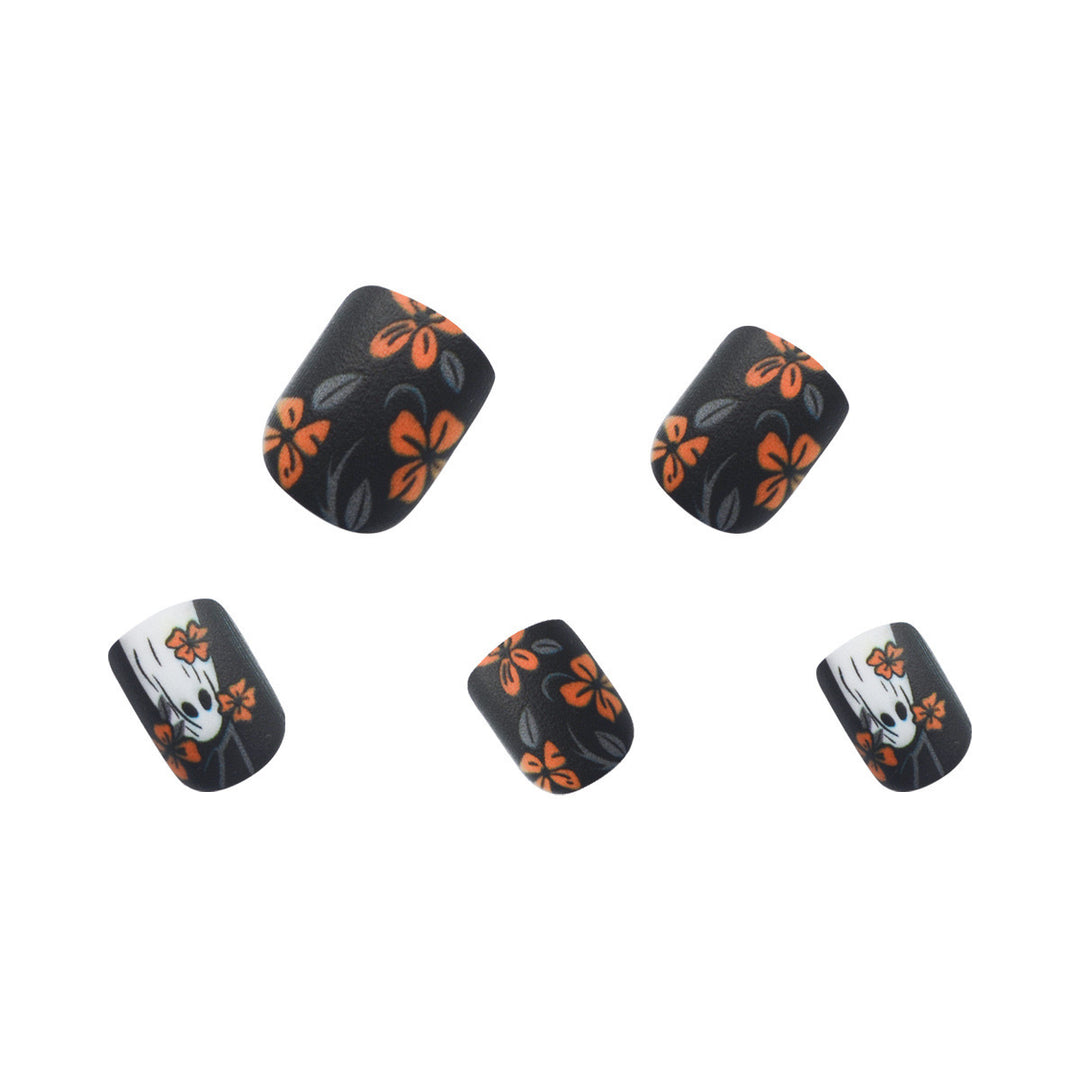 Acrylic nail set with spooky ghost design and floral accents Bowlift