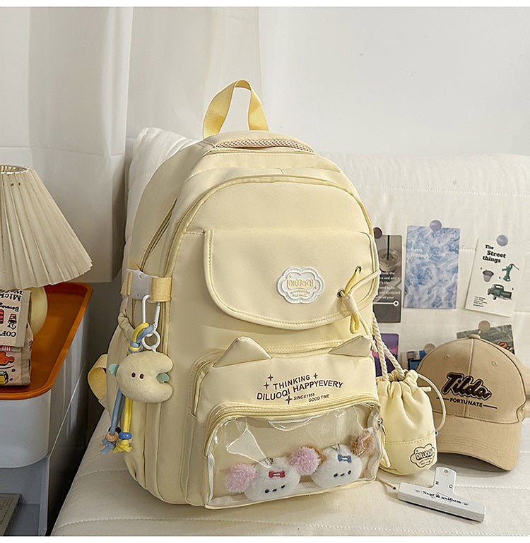 Cat-Designed Multi-Pocket School Backpack Bowlift