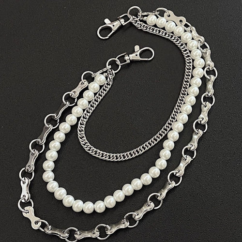 Fashionable chain bracelet with pearls and metal links Bowlift