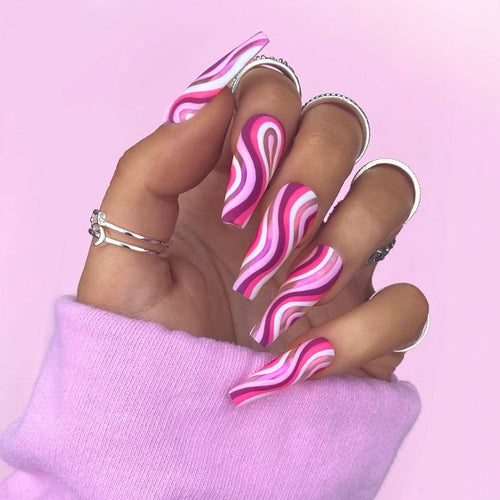 Artistic acrylic nails in ombre design with modern wave patterns Bowlift