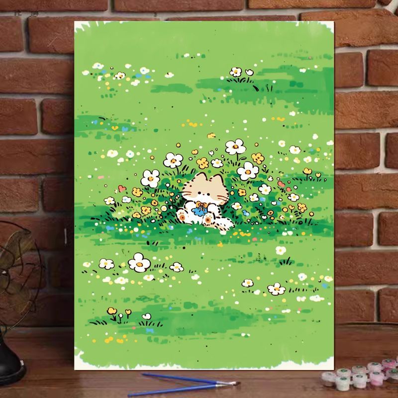 Cute Cat Illustration Canvas Art Print Bowlift