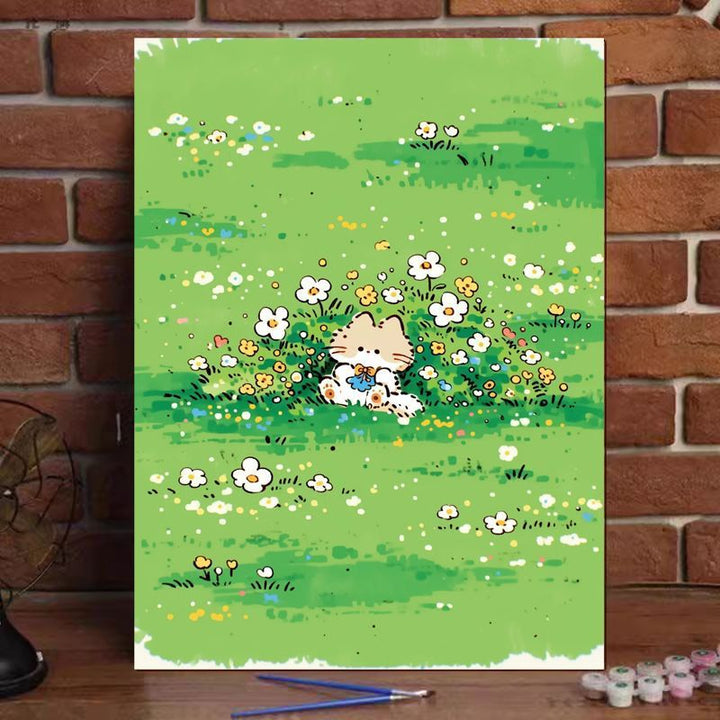 Cute Cat Illustration Canvas Art Print Bowlift