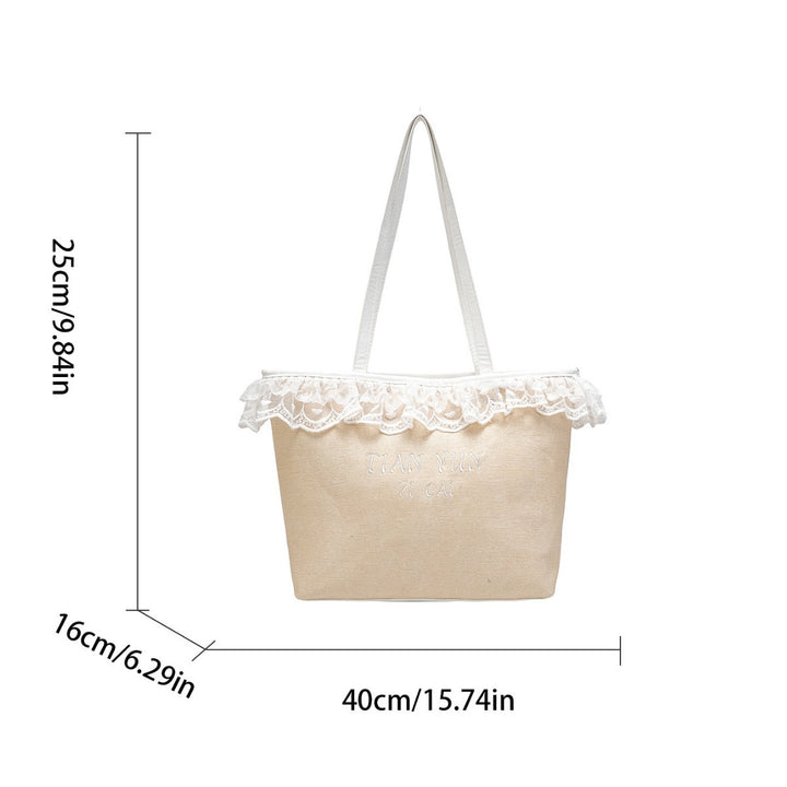 Elegant Lace-Trimmed Canvas Tote Bag Bowlift