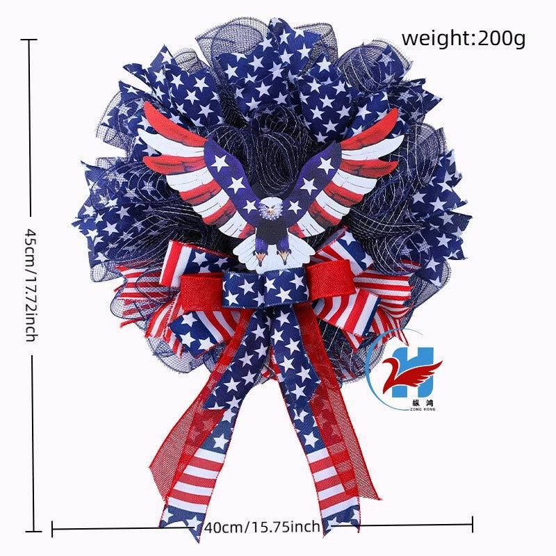 Unisex decorative country house door wreath with overlapping wooden stars and multiple ribbon bows Bowlift