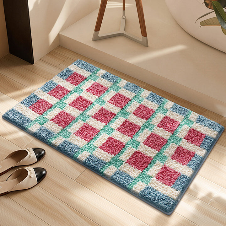 Soft Plush Checkered Bath Mat Bowlift