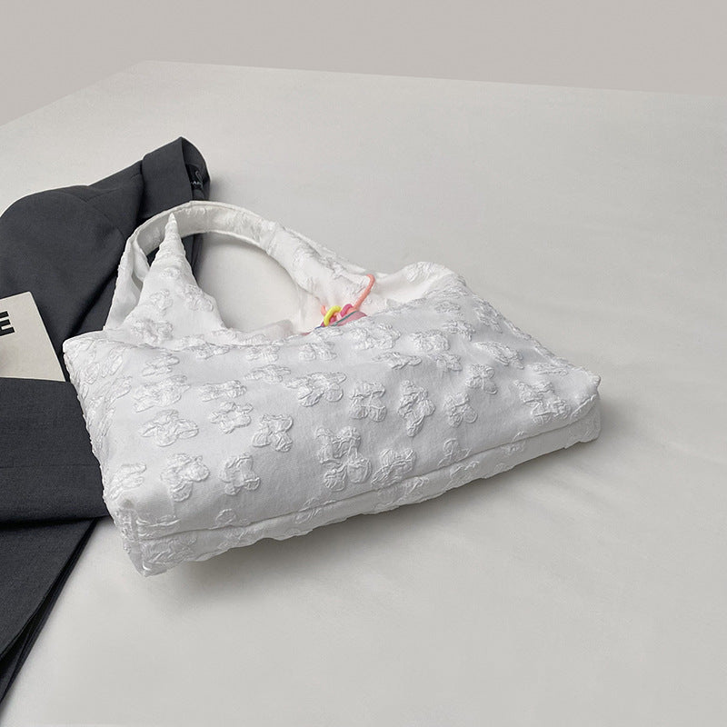 Textured Floral Embroidered Tote Bag