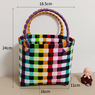 Handmade Basket Bag In Checked Design Bowlift