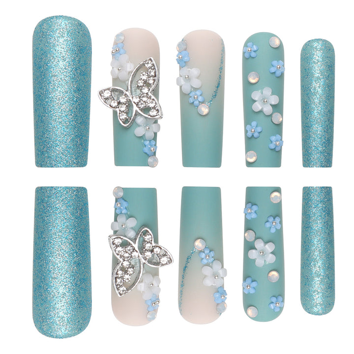 Artistic Butterfly-Embellished Press-On Nail Set Bowlift