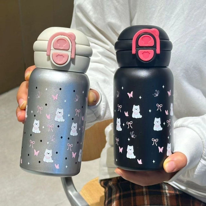 Women's stainless steel water bottle with innovative safety closure Bowlift