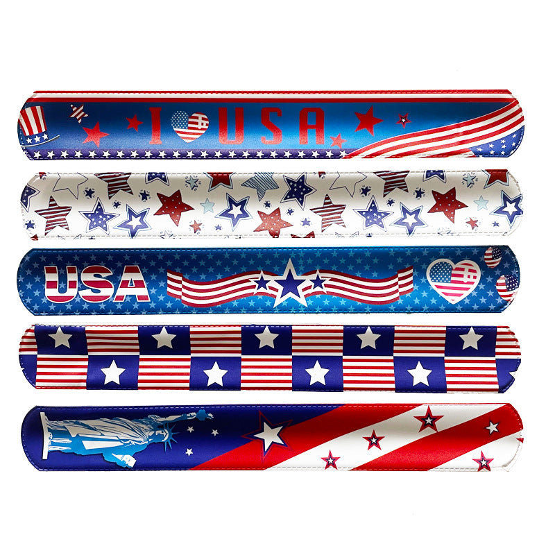 Unisex nan trendy snap bracelet set with patriotic USA motifs and flexible metal core Bowlift